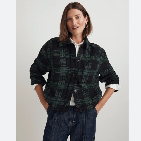 NWT Madewell Flannel Boxy Shirt-Jacket in Green Plaid Sz XS - Picture 1 of 11